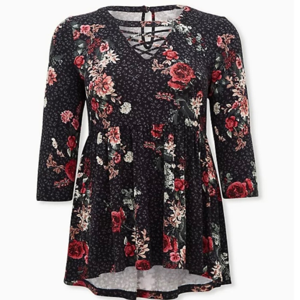 Torrid Lace-Front Babydoll 3/4 Length Sleeves - size 12